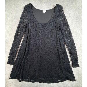 Garage Womens Medium Dress Black Floral Lace Long Sleeve Lined A Line Mini